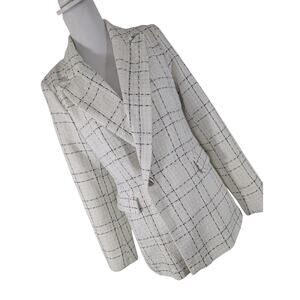 NWT! HOUSE OF HARLOW! WHITE W/BLACK & A TOUCH OF SILVER PLAID NUBBY BLAZER! SZ S